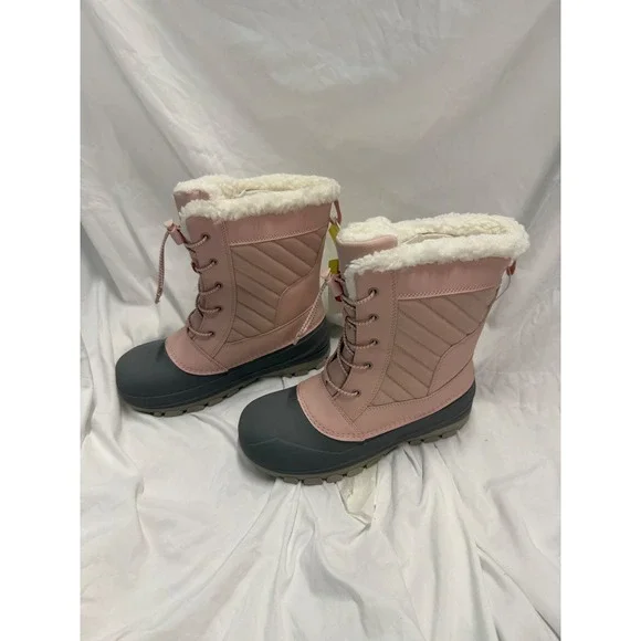 Cat & Jack Girls' sz 6 Pink Gray Winter Snow Boots Faux Fur Lace Up Insulated - Picture 3 of 6